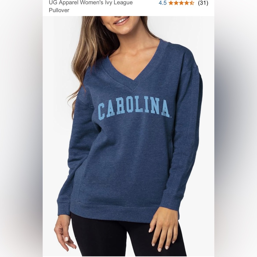 Women’s UNC Carolina tarheels navy blue heather vneck sweatshirt size medium